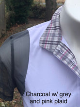 Load image into Gallery viewer, White with charcoal sleeves-grey and pink plaid collar
